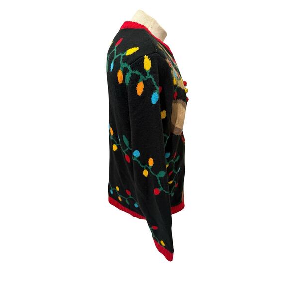 Holiday Time Reindeer Ugly Christmas Sweater 3D Lights Trees Bells Men’s L - Picture 4 of 4